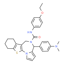 ChemSpider 2D Image | 4-[4-(Dimethylamino)phenyl]-N-(4-ethoxyphenyl)-7,8,9,10-tetrahydro-4H-[1]benzothieno[3,2-f]pyrrolo[1,2-a][1,4]diazepine-5(6H)-carboxamide | C31H34N4O2S