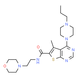 ChemSpider 2D Image | 5-Methyl-N-[2-(4-morpholinyl)ethyl]-4-(4-propyl-1-piperazinyl)thieno[2,3-d]pyrimidine-6-carboxamide | C21H32N6O2S