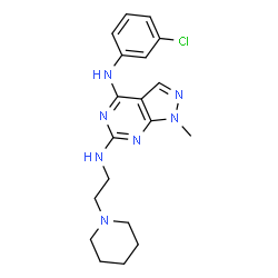 ChemSpider 2D Image | N~4~-(3-Chlorophenyl)-1-methyl-N~6~-[2-(1-piperidinyl)ethyl]-1H-pyrazolo[3,4-d]pyrimidine-4,6-diamine | C19H24ClN7