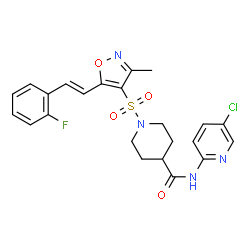 ChemSpider 2D Image | N-(5-Chloro-2-pyridinyl)-1-({5-[(E)-2-(2-fluorophenyl)vinyl]-3-methyl-1,2-oxazol-4-yl}sulfonyl)-4-piperidinecarboxamide | C23H22ClFN4O4S