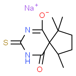 ChemSpider 2D Image | Sodium 1,1,4-trimethyl-10-oxo-8-thioxo-7,9-diazaspiro[4.5]dec-6-en-6-olate | C11H15N2NaO2S