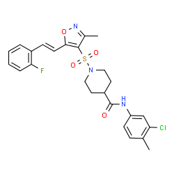ChemSpider 2D Image | N-(3-Chloro-4-methylphenyl)-1-({5-[(E)-2-(2-fluorophenyl)vinyl]-3-methyl-1,2-oxazol-4-yl}sulfonyl)-4-piperidinecarboxamide | C25H25ClFN3O4S