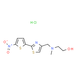 ChemSpider 2D Image | 2-(Methyl{[2-(5-nitro-2-thienyl)-1,3-thiazol-4-yl]methyl}amino)ethanol hydrochloride (1:1) | C11H14ClN3O3S2