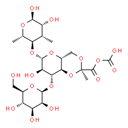 ChemSpider 2D Image | beta-D-Mannopyranosyl-(1->3)-4,6-O-[(1R)-2-(carboxyoxy)-1-methyl-2-oxoethylidene]-beta-D-glucopyranosyl-(1->4)-3,6-dideoxy-3-methyl-alpha-L-mannopyranose | C23H36O18