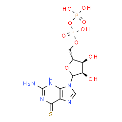 ChemSpider 2D Image | 2-Amino-9-{5-O-[hydroxy(phosphonooxy)phosphoryl]-D-ribofuranosyl}-3,9-dihydro-6H-purine-6-thione | C10H15N5O10P2S