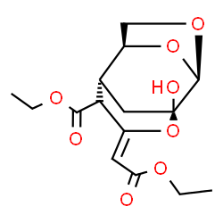 ChemSpider 2D Image | Ethyl (1S,2R,5S,6R,7S,8Z)-8-(2-ethoxy-2-oxoethylidene)-1-hydroxy-3,9,11-trioxatricyclo[4.3.1.1~2,5~]undecane-7-carboxylate | C15H20O8