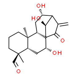 ChemSpider 2D Image | (5beta,7alpha,9beta,10alpha,12alpha,14S)-7,12,14-Trihydroxy-15-oxokaur-16-en-19-al | C20H28O5