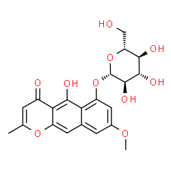 ChemSpider 2D Image | 5-Hydroxy-8-methoxy-2-methyl-4-oxo-4H-benzo[g]chromen-6-yl beta-D-glucopyranoside | C21H22O10