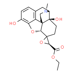 ChemSpider 2D Image | Ethyl (1S,3'S,5R,13R,17S)-10,17-dihydroxy-4-methylspiro[12-oxa-4-azapentacyclo[9.6.1.0~1,13~.0~5,17~.0~7,18~]octadeca-7(18),8,10-triene-14,2'-oxirane]-3'-carboxylate | C21H25NO6