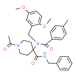 ChemSpider 2D Image | 1-Acetyl-N-benzyl-4-[(2,5-dimethoxybenzyl)(4-methylbenzoyl)amino]-4-piperidinecarboxamide | C32H37N3O5