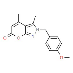 ChemSpider 2D Image | 2-(4-Methoxybenzyl)-3,4-dimethylpyrano[2,3-c]pyrazol-6(2H)-one | C16H16N2O3