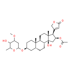 ChemSpider 2D Image | (3beta,5beta,16beta)-16-Acetoxy-3-[(2,6-dideoxy-3-O-methylhexopyranosyl)oxy]-14-hydroxycard-20(22)-enolide | C32H48O9