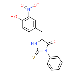 ChemSpider 2D Image | 5-(4-Hydroxy-3-nitrobenzyl)-3-phenyl-2-thioxo-4-imidazolidinone | C16H13N3O4S