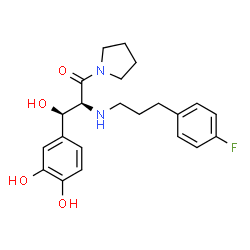 ChemSpider 2D Image | (2S,3R)-3-(3,4-Dihydroxyphenyl)-2-{[3-(4-fluorophenyl)propyl]amino}-3-hydroxy-1-(1-pyrrolidinyl)-1-propanone | C22H27FN2O4