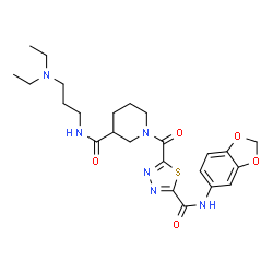ChemSpider 2D Image | 1-{[5-(1,3-Benzodioxol-5-ylcarbamoyl)-1,3,4-thiadiazol-2-yl]carbonyl}-N-[3-(diethylamino)propyl]-3-piperidinecarboxamide | C24H32N6O5S