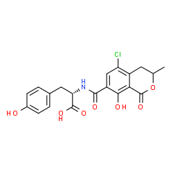 ChemSpider 2D Image | N-[(5-Chloro-8-hydroxy-3-methyl-1-oxo-3,4-dihydro-1H-isochromen-7-yl)carbonyl]-L-tyrosine | C20H18ClNO7