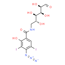 ChemSpider 2D Image | 6-[(4-Azido-2-hydroxy-3,5-diiodobenzoyl)amino]-6-deoxy-D-glucose | C13H15I2N4O7