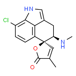 ChemSpider 2D Image | (4R,5S)-8-Chloro-4'-methyl-4-(methylamino)-3,4-dihydro-1H,5'H-spiro[benzo[cd]indole-5,2'-furan]-5'-one | C16H15ClN2O2