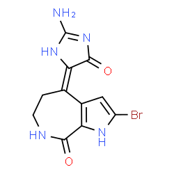 ChemSpider 2D Image | (4E)-4-(2-Amino-5-oxo-3,5-dihydro-4H-imidazol-4-ylidene)-2-bromo-4,5,6,7-tetrahydropyrrolo[2,3-c]azepin-8(1H)-one | C11H10BrN5O2