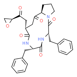 ChemSpider 2D Image | (2S,5S,8S,10aR)-2,5-Dibenzyl-8-{2-[(2S)-2-oxiranyl]-2-oxoethyl}decahydropyrrolo[1,2-g][1,4,7]triazacyclododecine-1,4,7,10-tetrone | C30H33N3O6