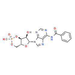 ChemSpider 2D Image | N-{9-[(4aR,6R,7R,7aS)-2,7-Dihydroxy-2-oxidotetrahydro-4H-furo[3,2-d][1,3,2]dioxaphosphinin-6-yl]-9H-purin-6-yl}benzamide | C17H16N5O7P