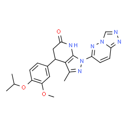 ChemSpider 2D Image | 4-(4-Isopropoxy-3-methoxyphenyl)-3-methyl-1-([1,2,4]triazolo[4,3-b]pyridazin-6-yl)-1,4,5,7-tetrahydro-6H-pyrazolo[3,4-b]pyridin-6-one | C22H23N7O3