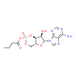 ChemSpider 2D Image | (4aR,6R,7R,7aS)-6-(6-Amino-9H-purin-9-yl)-2-(butyryloxy)tetrahydro-4H-furo[3,2-d][1,3,2]dioxaphosphinin-7-ol 2-oxide | C14H18N5O7P