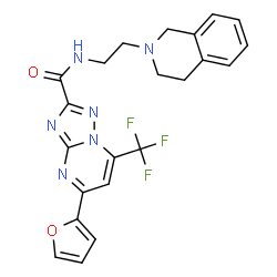 ChemSpider 2D Image | N-[2-(3,4-Dihydro-2(1H)-isoquinolinyl)ethyl]-5-(2-furyl)-7-(trifluoromethyl)[1,2,4]triazolo[1,5-a]pyrimidine-2-carboxamide | C22H19F3N6O2