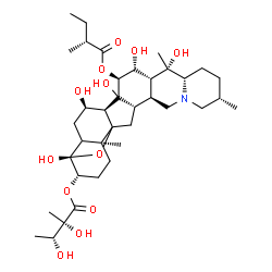 ChemSpider 2D Image | (3beta,4beta,5xi,7alpha,9xi,14xi,15alpha,16beta)-4,7,14,16,20-Pentahydroxy-15-{[(2R)-2-methylbutanoyl]oxy}-4,9-epoxycevan-3-yl (2S,3R)-2,3-dihydroxy-2-methylbutanoate | C37H59NO12