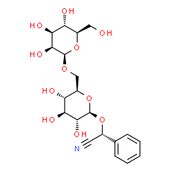 ChemSpider 2D Image | (2R)-{[6-O-(beta-D-Mannopyranosyl)-beta-D-glucopyranosyl]oxy}(phenyl)acetonitrile | C20H27NO11