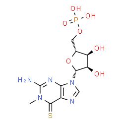 ChemSpider 2D Image | 2-Amino-1-methyl-9-(5-O-phosphono-beta-D-ribofuranosyl)-1,9-dihydro-6H-purine-6-thione | C11H16N5O7PS