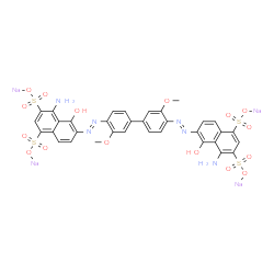 ChemSpider 2D Image | Tetrasodium 6,6'-[(3,3'-dimethoxy-4,4'-biphenyldiyl)di(E)-2,1-diazenediyl]bis(4-amino-5-hydroxy-1,3-naphthalenedisulfonate) | C34H24N6Na4O16S4