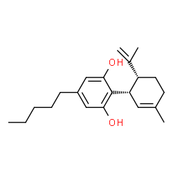 ChemSpider 2D Image | 2-[(1S,6R)-6-Isopropenyl-3-methyl-2-cyclohexen-1-yl]-5-pentyl-1,3-benzenediol | C21H30O2