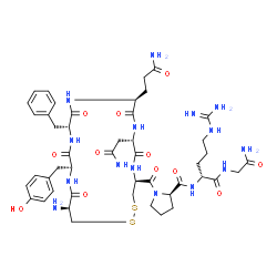 ChemSpider 2D Image | 1-{[(4S,7S,10S,13R,16S,19S)-19-Amino-7-(2-amino-2-oxoethyl)-10-(3-amino-3-oxopropyl)-13-benzyl-16-(4-hydroxybenzyl)-6,9,12,15,18-pentaoxo-1,2-dithia-5,8,11,14,17-pentaazacycloicosan-4-yl]carbonyl}-D-prolyl-D-arginylglycinamide | C46H65N15O12S2