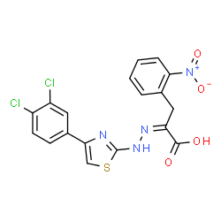 ChemSpider 2D Image | (2Z)-2-{[4-(3,4-Dichlorophenyl)-1,3-thiazol-2-yl]hydrazono}-3-(2-nitrophenyl)propanoic acid | C18H12Cl2N4O4S