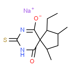 ChemSpider 2D Image | Sodium 1-ethyl-2,4-dimethyl-10-oxo-8-thioxo-7,9-diazaspiro[4.5]dec-6-en-6-olate | C12H17N2NaO2S