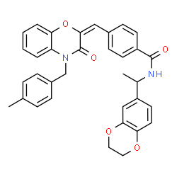ChemSpider 2D Image | N-[1-(2,3-Dihydro-1,4-benzodioxin-6-yl)ethyl]-4-{(E)-[4-(4-methylbenzyl)-3-oxo-3,4-dihydro-2H-1,4-benzoxazin-2-ylidene]methyl}benzamide | C34H30N2O5