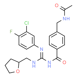 ChemSpider 2D Image | 4-(Acetamidomethyl)-N-{(Z)-[(3-chloro-4-fluorophenyl)amino][(tetrahydro-2-furanylmethyl)amino]methylene}benzamide | C22H24ClFN4O3
