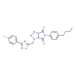 ChemSpider 2D Image | 5-(4-Butylphenyl)-1-{[3-(4-chlorophenyl)-1,2,4-oxadiazol-5-yl]methyl}-3a,6a-dihydropyrrolo[3,4-d][1,2,3]triazole-4,6(1H,5H)-dione | C23H21ClN6O3