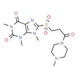 ChemSpider 2D Image | 1,3,9-Trimethyl-8-{[3-(4-methyl-1-piperazinyl)-3-oxopropyl]sulfonyl}-3,9-dihydro-1H-purine-2,6-dione | C16H24N6O5S