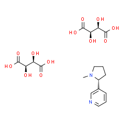 ChemSpider 2D Image | (2R,3R)-2,3-Dihydroxysuccinic acid - 3-[(2R)-1-methyl-2-pyrrolidinyl]pyridine (2:1) | C18H26N2O12