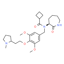 ChemSpider 2D Image | N-{3,5-Dimethoxy-4-[2-(1-methyl-2-pyrrolidinyl)ethoxy]benzyl}-N-[(3S)-2-oxo-3-azepanyl]cyclobutanecarboxamide | C27H41N3O5