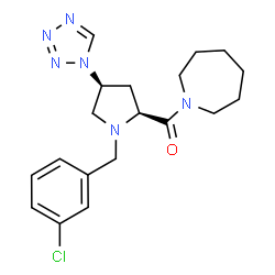 ChemSpider 2D Image | 1-Azepanyl[(2S,4S)-1-(3-chlorobenzyl)-4-(1H-tetrazol-1-yl)-2-pyrrolidinyl]methanone | C19H25ClN6O
