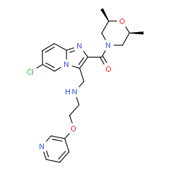 ChemSpider 2D Image | [6-Chloro-3-({[2-(3-pyridinyloxy)ethyl]amino}methyl)imidazo[1,2-a]pyridin-2-yl][(2R,6S)-2,6-dimethyl-4-morpholinyl]methanone | C22H26ClN5O3