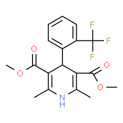 ChemSpider 2D Image | Dimethyl 2,6-dimethyl-4-[2-(trifluoromethyl)phenyl]-1,4-dihydro-3,5-pyridinedicarboxylate | C18H18F3NO4