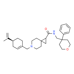 ChemSpider 2D Image | 6-{[(4S)-4-Isopropenyl-1-cyclohexen-1-yl]methyl}-N-[(4-phenyltetrahydro-2H-pyran-4-yl)methyl]-6-azaspiro[2.5]octane-1-carboxamide | C30H42N2O2