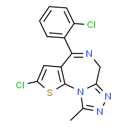 ChemSpider 2D Image | 2-Chloro-4-(2-chlorophenyl)-9-methyl-6H-thieno[3,2-f][1,2,4]triazolo[4,3-a][1,4]diazepine | C15H10Cl2N4S