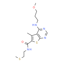 ChemSpider 2D Image | 4-[(3-Methoxypropyl)amino]-5-methyl-N-[2-(methylsulfanyl)ethyl]thieno[2,3-d]pyrimidine-6-carboxamide | C15H22N4O2S2