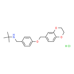 ChemSpider 2D Image | N-[4-(2,3-Dihydro-1,4-benzodioxin-6-ylmethoxy)benzyl]-2-methyl-2-propanamine hydrochloride (1:1) | C20H26ClNO3