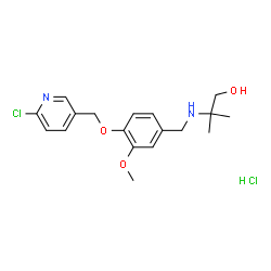 ChemSpider 2D Image | 2-({4-[(6-Chloro-3-pyridinyl)methoxy]-3-methoxybenzyl}amino)-2-methyl-1-propanol hydrochloride (1:1) | C18H24Cl2N2O3